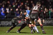 9 February 2018; Richardt Strauss of Leinster is tackled by Bill Mata of Edinburgh during the Guinness PRO14 Round 14 match between Edinburgh Rugby and Leinster at Myreside, in Edinburgh, Scotland. Photo by Brendan Moran/Sportsfile