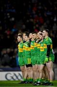 10 February 2018: The Donegal team stand for the national anthem prior to the Allianz Football League Division 1 Round 3 match between Dublin and Donegal at Croke Park in Dublin. Photo by Brendan Moran/Sportsfile