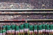 10 February 2018; Ireland players stand for the national anthem prior to the Six Nations Rugby Championship match between Ireland and Italy at the Aviva Stadium in Dublin. Photo by David Fitzgerald/Sportsfile
