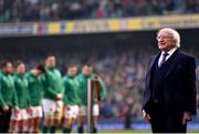 10 February 2018; President of Ireland Michael D. Higgins stands for the national anthem prior to the Six Nations Rugby Championship match between Ireland and Italy at the Aviva Stadium in Dublin. Photo by David Fitzgerald/Sportsfile