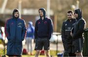 12 February 2018; Conor Oliver, Darren Sweetnam, James Cronin, and Sam Arnold sit out Munster Rugby squad training at the University of Limerick in Limerick. Photo by Diarmuid Greene/Sportsfile