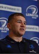 12 February 2018; Leinster’s Ross Molony, Garry Ringrose, Max Deegan and Senior Coach Stuart Lancaster were at the five star InterContinental Dublin today to announce the hotel becoming the official hotel partner of Leinster Rugby. Ciara Hanley, Director of Sales & Marketing at InterContinental Dublin said, “We are delighted to welcome Leinster Rugby, whose home ground is literally on our doorstep, so it makes great sense for both parties that we have become partners for the 2018/2019 season. The Hotel has a long relationship with the rugby community and we look forward to working closely with Leinster Rugby staff, the team and supporters over the coming years. For us the brand alignment with Leinster Rugby is a perfect fit and we wish the team all the best in the upcoming Guinness Pro14 and The European Rugby Champions Cup”. Mick Dawson, Chief Executive, Leinster Rugby, said, “We are delighted to be here today at the five star InterContinental Dublin and to formally launch this partnership. The InterContinental Dublin have been long standing supporters of Leinster Rugby and this formal partnership will allow us both to further that relationship over the coming seasons on match days and beyond”. Pictured speaking is Leinster's Ross Molony, at the InterContinental Hotel in Ballsbridge, Dublin. Photo by Seb Daly/Sportsfile