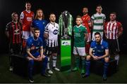 13 February 2018; In attendance during the SSE Airtricity League Launch 2018 are, Premier Division Players, from left, Derek Pender of Bohemians, Ian Bermingham of St. Patricks Athletic, John Martin of Waterford, Hugh Douglas of Bray Wanderers, Stephen O'Donnell of Dundalk, Conor McCormack of Cork City, Rafael Cretaro of Sligo Rovers, Eoin Wearen of Limerick, Trevor Clarke of Shamrock Rovers and Gavin Peers of Derry City. The launch took place at the Aviva Stadium in Dublin. Photo by Sam Barnes/Sportsfile