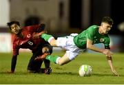 13 February 2018; Jason Knight of Republic of Ireland in action against Serkan Bakan of Turkey during the Under 17 International Friendly match between the Republic of Ireland and Turkey at Eamonn Deacy Park in Galway. Photo by Diarmuid Greene/Sportsfile