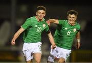 13 February 2018; Troy Parrott, left, of Republic of Ireland celebrates with team-mate Barry Coffey after scoring his side's equalising goal during the Under 17 International Friendly match between the Republic of Ireland and Turkey at Eamonn Deacy Park in Galway. Photo by Diarmuid Greene/Sportsfile