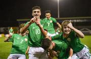 13 February 2018; Troy Parrott of Republic of Ireland, no.10, celebrates with team-mates Callum Thompson, Barry Coffey, and Luca Connell after scoring his side's equalising goal during the Under 17 International Friendly match between the Republic of Ireland and Turkey at Eamonn Deacy Park in Galway. Photo by Diarmuid Greene/Sportsfile