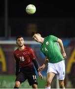 13 February 2018; Oisin McEntee of Republic of Ireland in action against Muhammet Arslantas of Turkey during the Under 17 International Friendly match between the Republic of Ireland and Turkey at Eamonn Deacy Park in Galway. Photo by Diarmuid Greene/Sportsfile