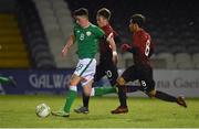 13 February 2018; Barry Coffey of Republic of Ireland in action against Mustafa Kaya and Serkan Bakan of Turkey during the Under 17 International Friendly match between the Republic of Ireland and Turkey at Eamonn Deacy Park in Galway. Photo by Diarmuid Greene/Sportsfile