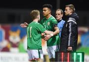 13 February 2018; Tyriek Wright of Republic of Ireland comes on to replace team-mate Marc Walsh during the Under 17 International Friendly match between the Republic of Ireland and Turkey at Eamonn Deacy Park in Galway. Photo by Diarmuid Greene/Sportsfile