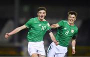 13 February 2018; Troy Parrott of Republic of Ireland celebrates with team-mate Barry Coffey after scoring his side's equalising goal during the Under 17 International Friendly match between the Republic of Ireland and Turkey at Eamonn Deacy Park in Galway. Photo by Diarmuid Greene/Sportsfile