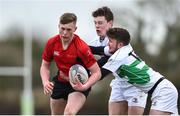 14 February 2018; Jack Cassidy of North East is tackled by Cian Leonard, right, and Ben Crotty of South East during the Shane Horgan Cup 4th Round match between South East and North East at Ashbourne RFC in Ashbourne, Co Meath. Photo by David Fitzgerald/Sportsfile