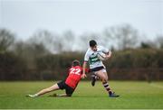 14 February 2018; Stevan San Augustin of South East is tackled by Rory O'Neil of North East during the Shane Horgan Cup 4th Round match between South East and North East at Ashbourne RFC in Ashbourne, Co Meath. Photo by David Fitzgerald/Sportsfile