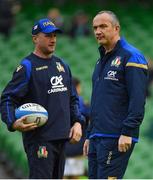 10 February 2018; Italy head coach Conor O'Shea, right, with attack coach Mike Catt prior to the Six Nations Rugby Championship match between Ireland and Italy at the Aviva Stadium in Dublin. Photo by Brendan Moran/Sportsfile