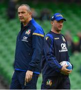 10 February 2018; Italy head coach Conor O'Shea, left, with attack coach Mike Catt prior to the Six Nations Rugby Championship match between Ireland and Italy at the Aviva Stadium in Dublin. Photo by Brendan Moran/Sportsfile