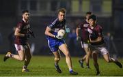 14 February 2018; Danny Kirby of DIT in action against Colm Kelly, right, and Ruairi Greene of NUIG during the Electric Ireland HE GAA Sigerson Cup Semi-Final match between NUI Galway and Dublin Institute of Technology at St Lomans in Mullingar, Co Westmeath. Photo by Sam Barnes/Sportsfile