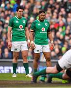 10 February 2018; Bundee Aki of Ireland, right and team-mate Joey Carbery during the Six Nations Rugby Championship match between Ireland and Italy at the Aviva Stadium in Dublin. Photo by Brendan Moran/Sportsfile