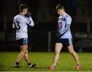 14 February 2018; Con O’Callaghan of University College Dublin, right, and Michael McKernan of Ulster University during the Electric Ireland HE GAA Sigerson Cup Semi-Final match between Ulster University and University College Dublin at Grattan Park in Inniskeen, Monaghan. Photo by Oliver McVeigh/Sportsfile