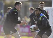 15 February 2018; Chris Farrell, left, and Bundee Aki during Ireland Rugby squad training at Buccaneers RFC, Dubarry Park, Athlone, Westmeath. Photo by Brendan Moran/Sportsfile
