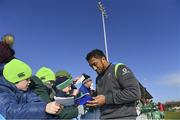 15 February 2018; Bundee Aki signs autographs for fans after an Ireland Rugby squad training at Buccaneers RFC, Dubarry Park, Athlone, Westmeath. Photo by Brendan Moran/Sportsfile