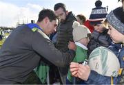 15 February 2018; Joey Carbery signs autographs for fans after an Ireland Rugby squad training at Buccaneers RFC, Dubarry Park, Athlone, Westmeath. Photo by Brendan Moran/Sportsfile