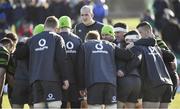 15 February 2018; Devin Toner, centre, looks over a team huddle during Ireland Rugby squad training at Buccaneers RFC, Dubarry Park, Athlone, Westmeath. Photo by Brendan Moran/Sportsfile
