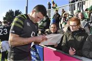 15 February 2018; Jacob Stockdale signs autographs for fans after an Ireland Rugby squad training at Buccaneers RFC, Dubarry Park, Athlone, Westmeath. Photo by Brendan Moran/Sportsfile