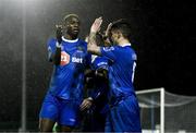 16 February 2018; Gavan Holohan of Waterford FC, right, celebrates with team-mate Izzy Akinade after scoring his side's first and equalising goal during the SSE Airtricity League Premier Division match between Waterford FC and Derry City at the RSC in Waterford. Photo by Diarmuid Greene/Sportsfile