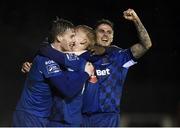 16 February 2018; Dean O'Halloran of Waterford FC, second from left, celebrates with team-mates Gary Comerford, Gavan Holohan, and Stanley Aborah after scoring his side's second goal during the SSE Airtricity League Premier Division match between Waterford FC and Derry City at the RSC in Waterford. Photo by Diarmuid Greene/Sportsfile