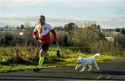 17 February 2018; Participant Adam Harmza and his dog Rex taking part in the Tolka Valley parkrun in Finglas, Dublin. parkrun Ireland in partnership with Vhi, added their 87th event on Saturday, February 17th, with the introduction of the Tolka Valley parkrun in Finglas, Dublin 11. parkruns take place over a 5km course weekly, are free to enter and are open to all ages and abilities, providing a fun and safe environment to enjoy exercise. To register for a parkrun near you visit www.parkrun.ie. Photo by Brendan Moran/Sportsfile