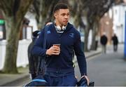 17 February 2018; Adam Byrne of Leinster arrives prior to the Guinness PRO14 Round 15 match between Leinster and Scarlets at the RDS Arena in Dublin. Photo by Brendan Moran/Sportsfile