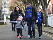 17 February 2018; Leinster supporters Paul and Lucy Ryan, age 4, from Ballycullen, Dublin, make their way to the ground ahead of the Guinness PRO14 Round 15 match between Leinster and Scarlets at the RDS Arena in Dublin. Photo by Seb Daly/Sportsfile