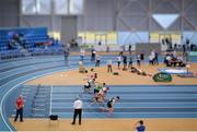 17 February 2018; (EDITOR'S NOTE; A variable planed lens was used in the creation of this image) A general view of the start of the Mens 60m Heat 1 during the Irish Life Health National Senior Indoor Athletics Championships at the National Indoor Arena in Abbotstown, Dublin. Photo by Sam Barnes/Sportsfile