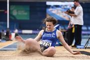 17 February 2018; Aoibheann O'Brien of Tralee Harriers AC, Co Kerry, competing in the Womens Long Jump during the Irish Life Health National Senior Indoor Athletics Championships at the National Indoor Arena in Abbotstown, Dublin. Photo by Sam Barnes/Sportsfile