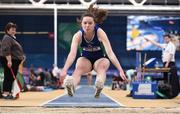 17 February 2018; Lydia Mills of Queens University AC, Belfast, competing in the Womes Long Jump during the Irish Life Health National Senior Indoor Athletics Championships at the National Indoor Arena in Abbotstown, Dublin. Photo by Sam Barnes/Sportsfile