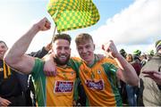 17 February 2018; Conor Cunningham, left, and Dylan McHugh of Corofin celebrate after the AIB GAA Football All-Ireland Senior Club Championship Semi-Final match between Corofin and Moorefield at O'Connor Park in Tullamore, Offaly. Photo by Matt Browne/Sportsfile