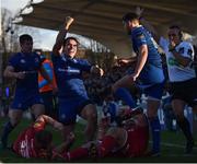 17 February 2018; James Lowe of Leinster, centre, celebrates after scoring his side's second try during the Guinness PRO14 Round 15 match between Leinster and Scarlets at the RDS Arena in Dublin. Photo by Seb Daly/Sportsfile