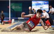 17 February 2018; Caolan O'Callaghan of Tír Chonaill AC, Co Donegal, competing in the Mens Triple Jump during the Irish Life Health National Senior Indoor Athletics Championships at the National Indoor Arena in Abbotstown, Dublin. Photo by Sam Barnes/Sportsfile
