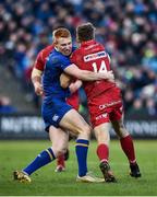 17 February 2018; Tom Prydie of Scarlets is tackled by Ciarán Frawley of Leinster during the Guinness PRO14 Round 15 match between Leinster and Scarlets at the RDS Arena in Dublin. Photo by Seb Daly/Sportsfile