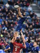 17 February 2018; Scott Fardy of Leinster wins a line-out during the Guinness PRO14 Round 15 match between Leinster and Scarlets at the RDS Arena in Dublin. Photo by Seb Daly/Sportsfile