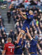 17 February 2018; Max Deegan of Leinster wins a line-out during the Guinness PRO14 Round 15 match between Leinster and Scarlets at the RDS Arena in Dublin. Photo by Seb Daly/Sportsfile