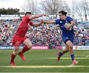 17 February 2018; James Lowe of Leinster holds of the tackle of Corey Baldwin of Scarlets on his way to scoring his side's first try during the Guinness PRO14 Round 15 match between Leinster and Scarlets at the RDS Arena in Dublin. Photo by Seb Daly/Sportsfile