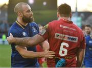 17 February 2018; Scott Fardy of Leinster with Tadhg Beirne of Scarlets after the Guinness PRO14 Round 15 match between Leinster and Scarlets at the RDS Arena in Dublin. Photo by Brendan Moran/Sportsfile