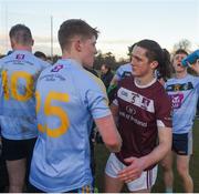 17 February 2018; Brian Ó Seanacháin of University College Dublin shakes hands with Kieran Molloy of NUI Galway after the Electric Ireland HE GAA Sigerson Cup Final match between University College Dublin and NUI Galway at Santry Avenue in Dublin. Photo by Daire Brennan/Sportsfile