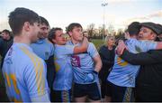 17 February 2018; Tom Hayes, left, and Con O'Callaghan of University College Dublin celebrate after the Electric Ireland HE GAA Sigerson Cup Final match between University College Dublin and NUI Galway at Santry Avenue in Dublin. Photo by Daire Brennan/Sportsfile