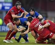 17 February 2018; Peter Dooley of Leinster is tackled by David Bulbring and Phil Price of Scarlets during the Guinness PRO14 Round 15 match between Leinster and Scarlets at the RDS Arena in Dublin. Photo by Brendan Moran/Sportsfile