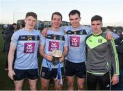 17 February 2018; University College Dublin players from Kerry, left to right, Brian Ó Seanacháin, Barry O'Sullivan, Jack Barry, and Tom O'Sullivan, celebrate with the Sigerson Cup after the Electric Ireland HE GAA Sigerson Cup Final match between University College Dublin and NUI Galway at Santry Avenue in Dublin. Photo by Daire Brennan/Sportsfile