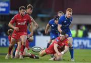 17 February 2018; Ciarán Frawley of Leinster contests possession with Declan Smith of Scarlets during the Guinness PRO14 Round 15 match between Leinster and Scarlets at the RDS Arena in Dublin. Photo by Brendan Moran/Sportsfile