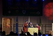 17 February 2018; Barry Sugrue, Emily Crowe, Isabelle Crowe, Joshua Roche, Liam Kingston, Áine O’Sullivan, Aoife O’Sullivan and Dearbhla Quirke from Na Gaeil, Kerry, competing in the Stage Presentation category during the All-Ireland Scór na nÓg Final 2018 at the Knocknarea Arena in Sligo IT, Sligo. Photo by Eóin Noonan/Sportsfile