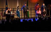 17 February 2018; Emily Shaw, Katie Moore, Grace O’Neill, Alan Colgan, Tom Tuite, Dónal Doherty, Ryan Molloy and Rory Shiel from The Downs, Westmeath, competing in the Stage Presentation category during the All-Ireland Scór na nÓg Final 2018 at the Knocknarea Arena in Sligo IT, Sligo. Photo by Eóin Noonan/Sportsfile