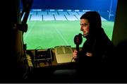 17 February 2018; Liam Aherne of Limerick's Live 95fm performs a soundcheck back to studio prior to the Allianz Hurling League Division 1B Round 3 match between Limerick and Dublin at the Gaelic Grounds in Limerick. Photo by Diarmuid Greene/Sportsfile